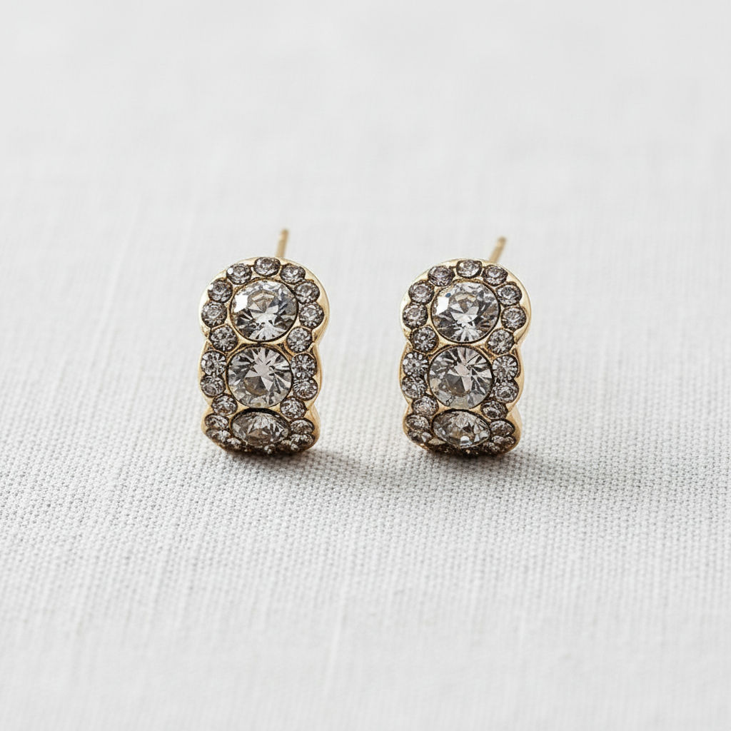 Zirconia C-Shape Stud Earrings