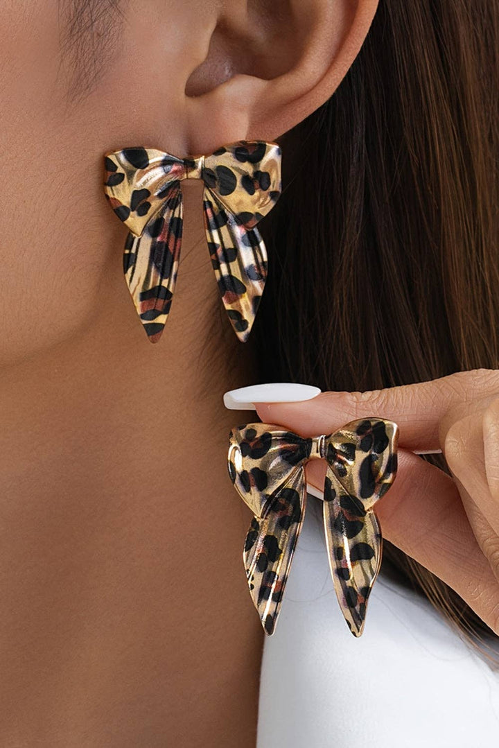 Gold Leopard Print Bow Knot S Earrings