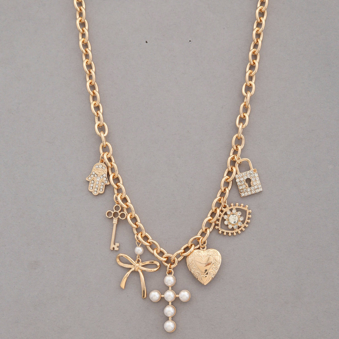 HEART + CROSS CHARM STATION NECKLACE
