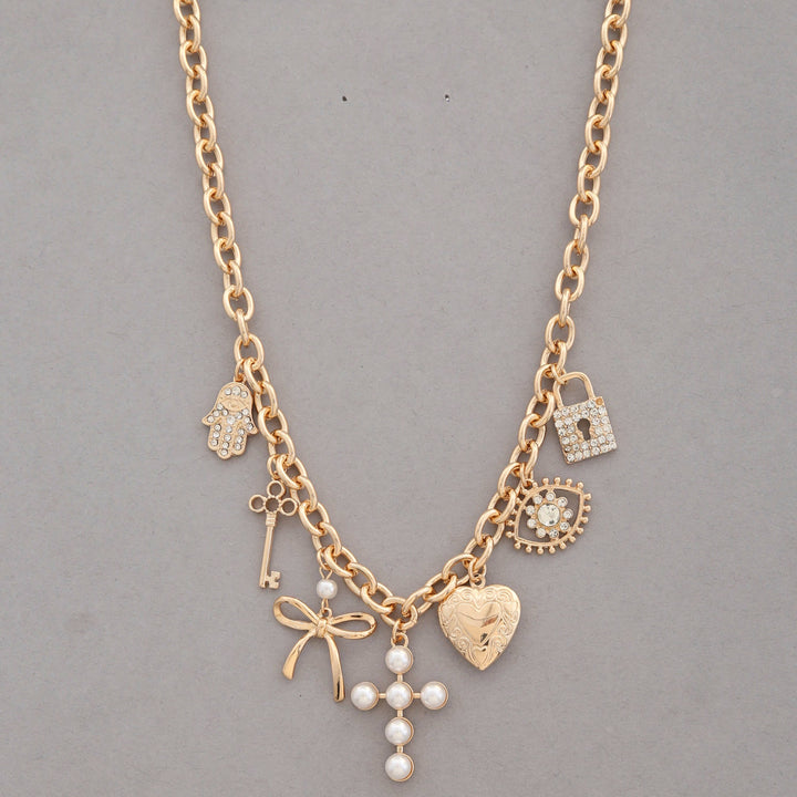 HEART + CROSS CHARM STATION NECKLACE