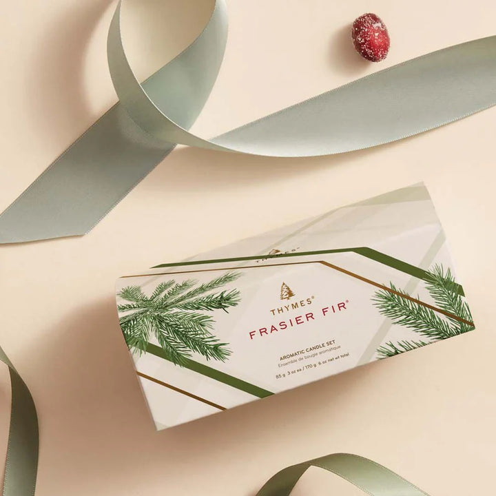 Thymes: Frasier Fir Frosted Plaid Poured Candle Set, Plaid