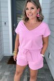SOFT FRENCH TERRY ROMPER WITH POCKETS - Pink