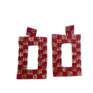 Treasure Jewels: Checkered Gold/Maroon Earrings