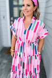 Multi Abstract Blocked Dress - Pink Lavender