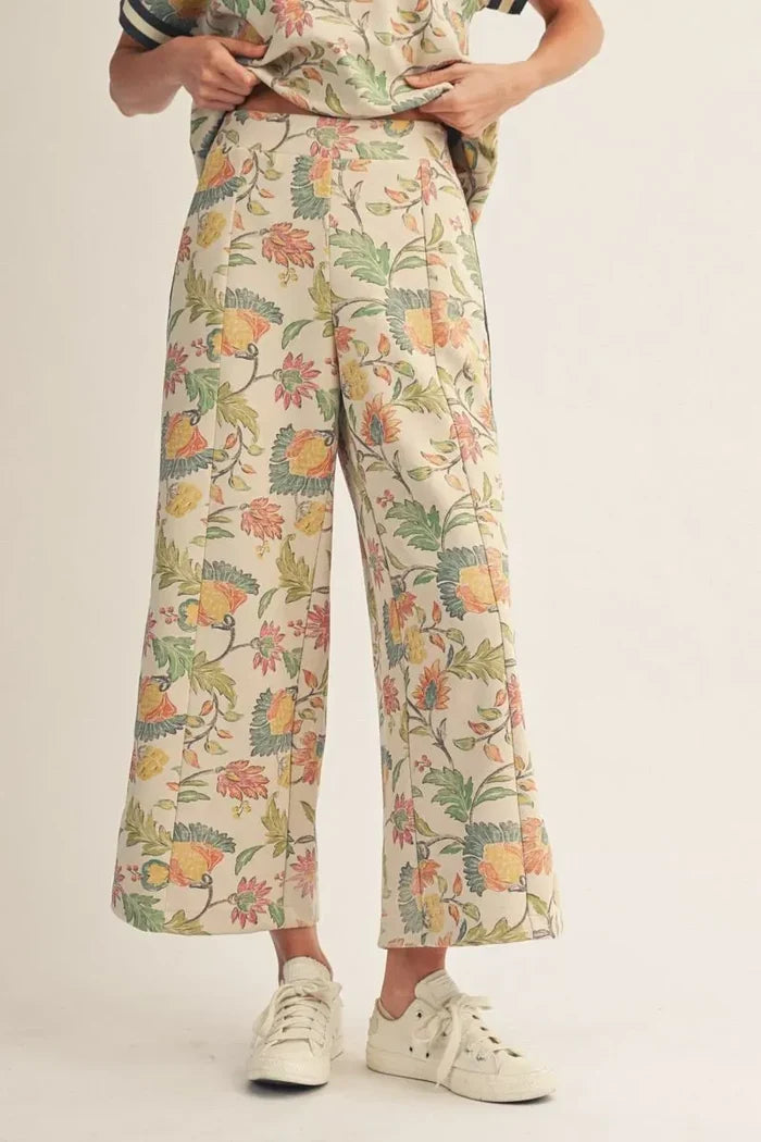 Bloom in Motion Wide Leg Pants  - Oatmeal