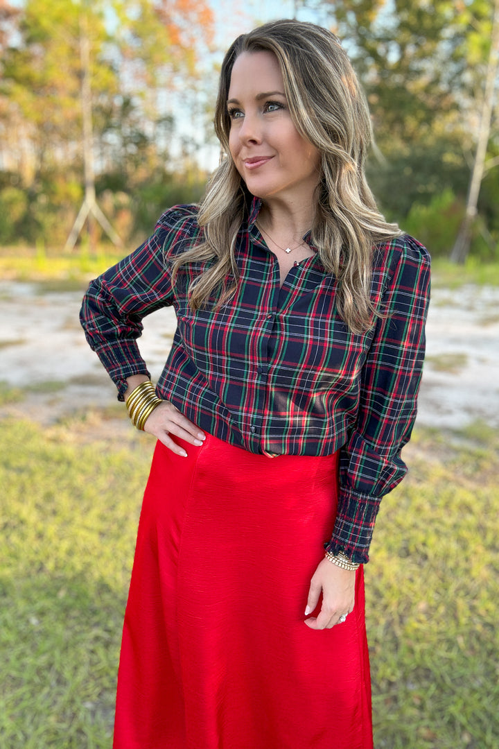 laid Split Neck Top - Navy