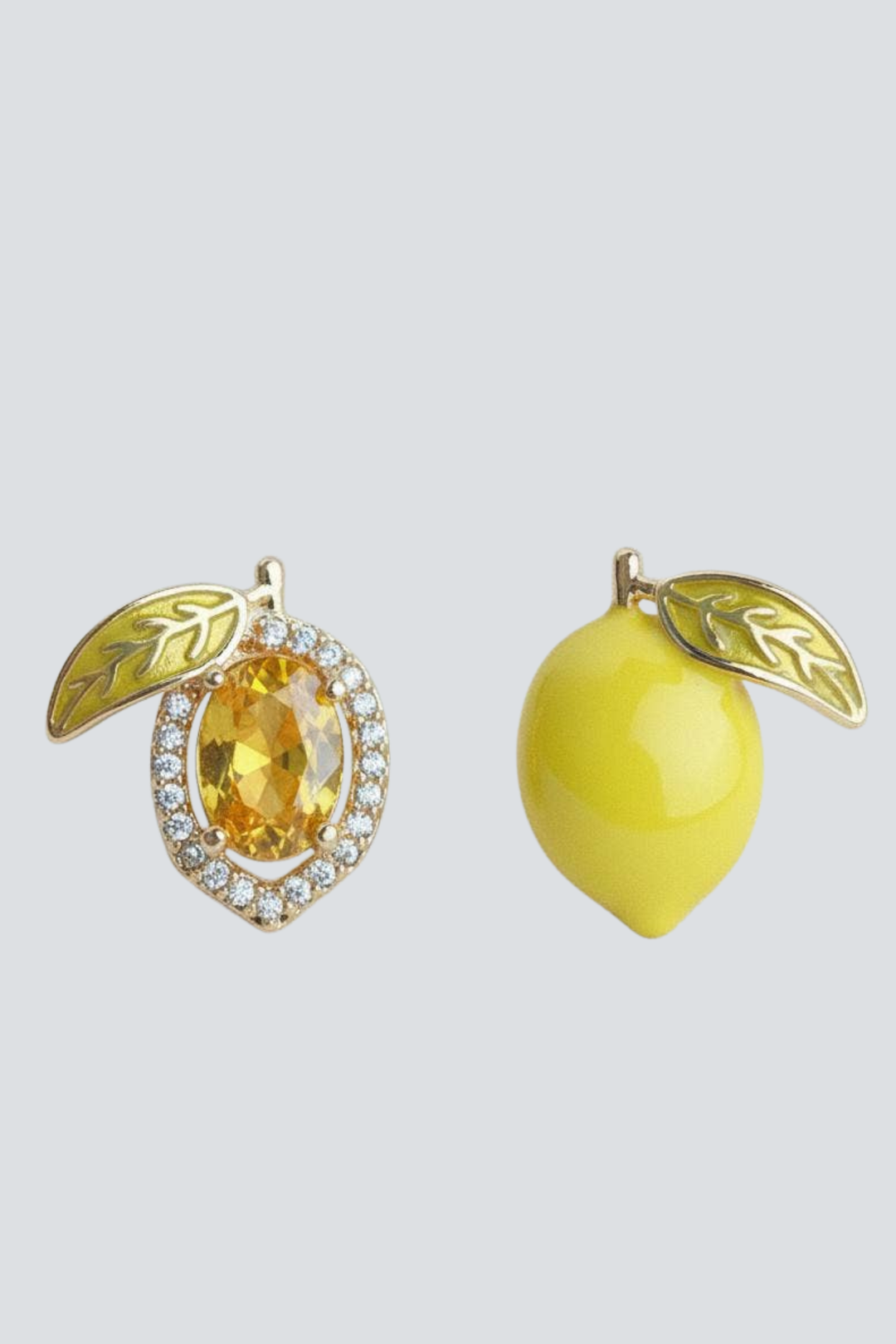 Zircon Lemon Enamel Drip Asymmetric Stud Earrings