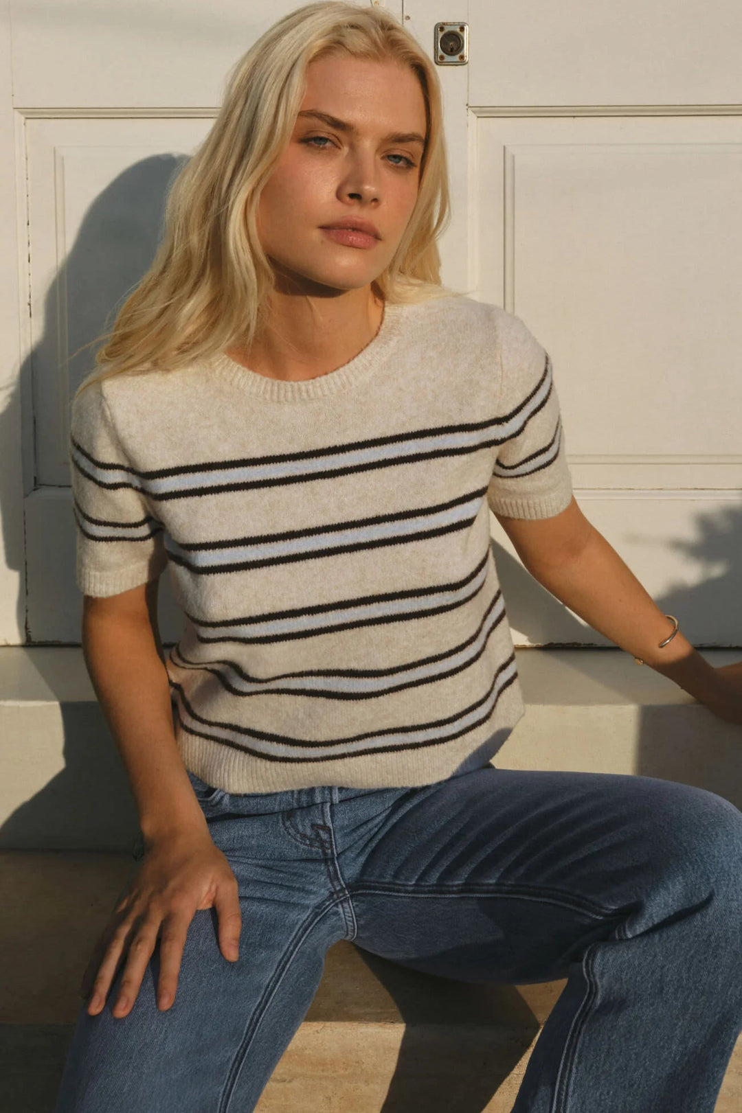 Z Supply: Gatewood Stripe Sweater Tee - Light Oatmeal Heather
