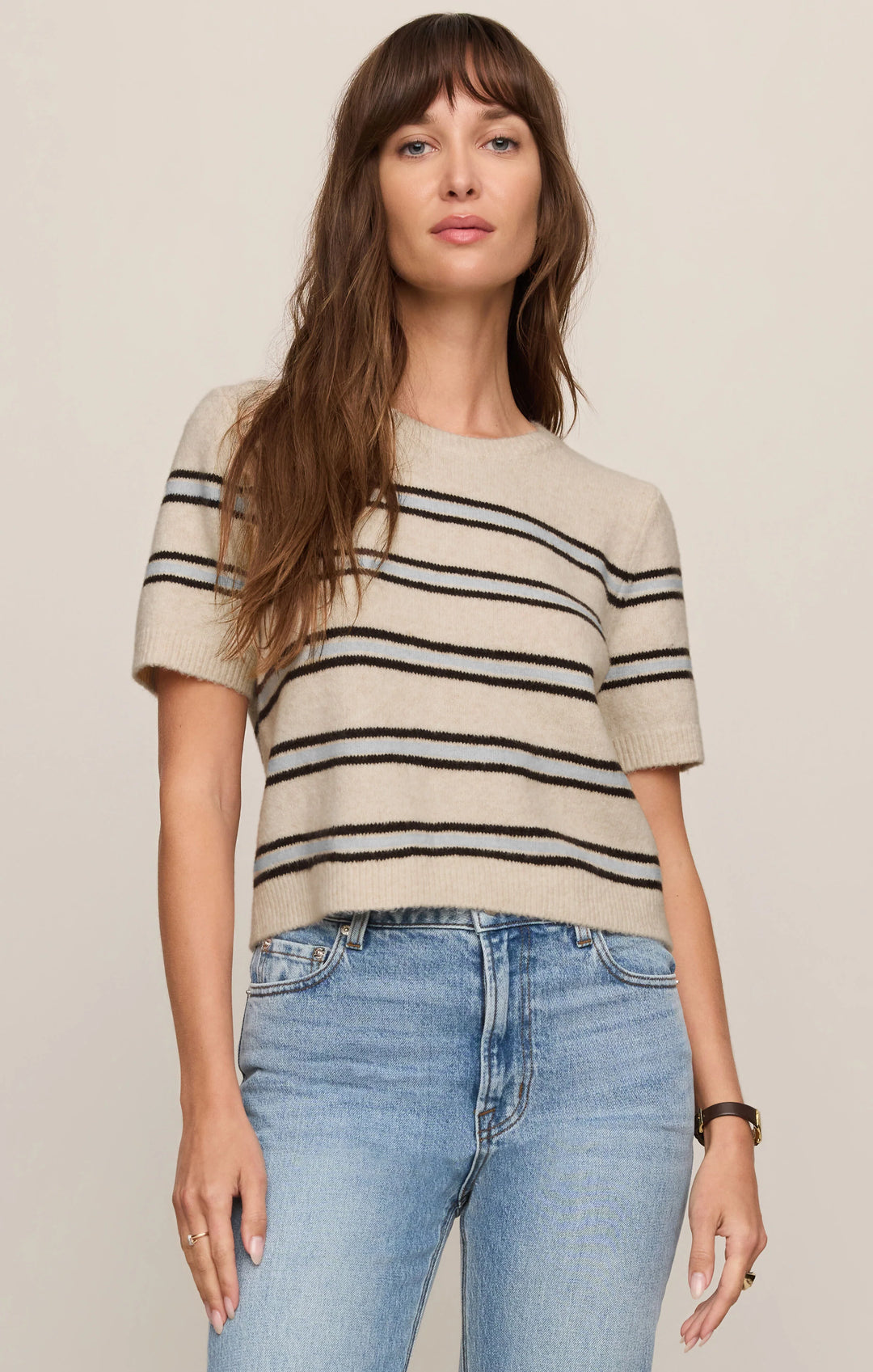 Z Supply: Gatewood Stripe Sweater Tee - Light Oatmeal Heather