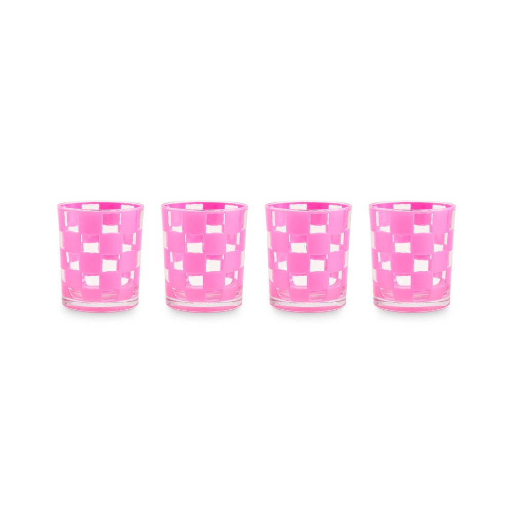 MacKenzie Childs: Pink Check Acrylic Tumblers, Set of 4