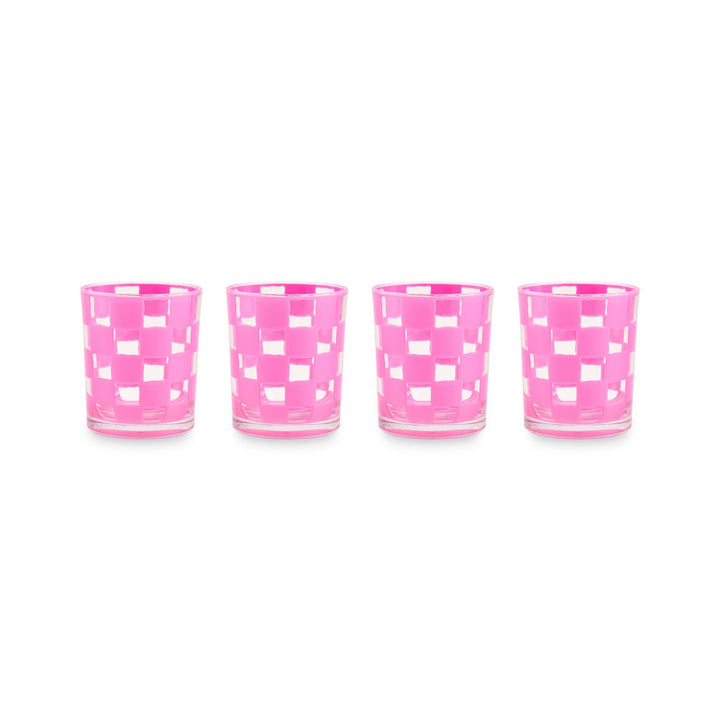 MacKenzie Childs: Pink Check Acrylic Tumblers, Set of 4