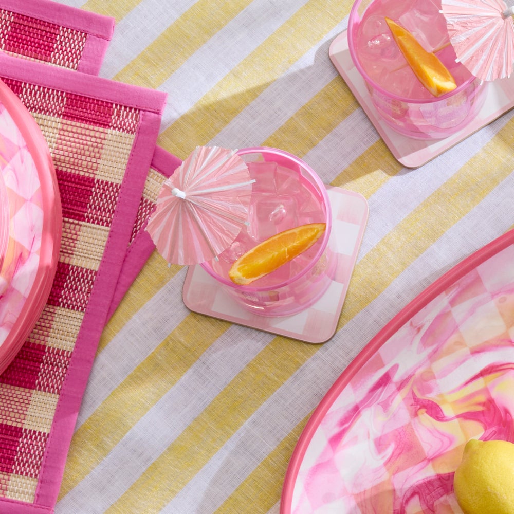 MacKenzie Childs: Pink Check Acrylic Tumblers, Set of 4