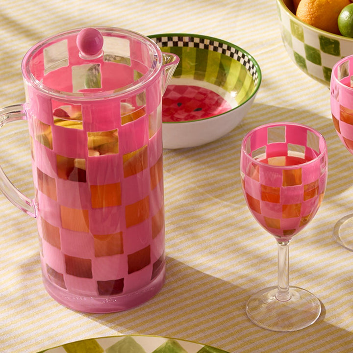 MacKenzie Childs: Pink Check Acrylic Pitcher