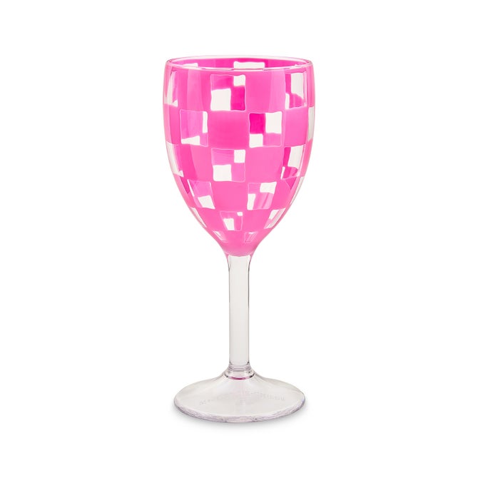 MacKenzie Childs: Pink Check Acrylic Wine Goblets, Set of 4