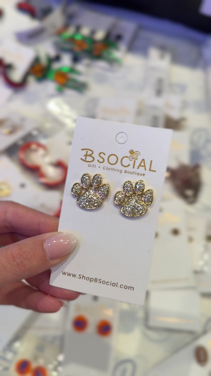 Rhinestone Large Paw Print Stud