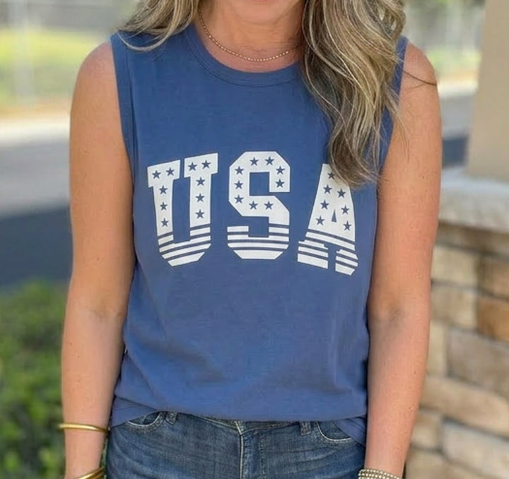 Z Supply: Stars and Stripes Muscle Tank-  True Navy