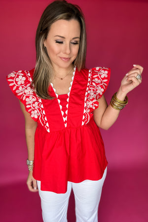 red Jodifl flutter sleeve top