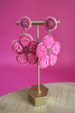 Pink Flower Beaded Dangle Earrings