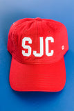 SJC Red Dad Hat - White Thread