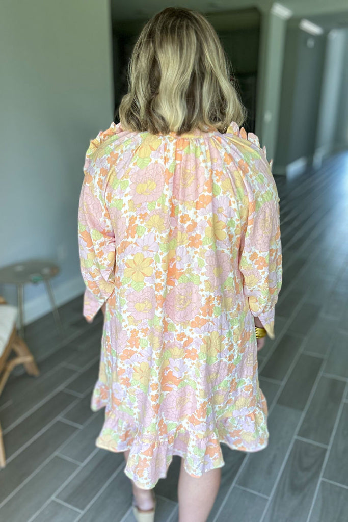 Karlie: Floral Seersucker Ruffle Dress