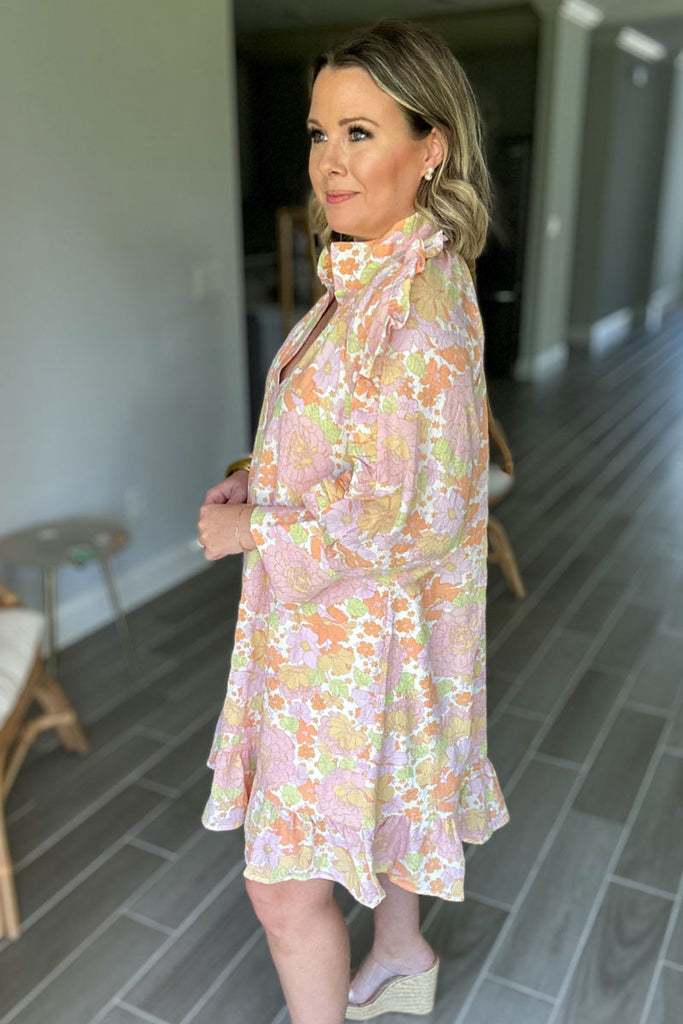 Karlie: Floral Seersucker Ruffle Dress