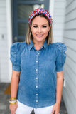 Sweetly Yours Chambray Puff Sleeve Blouse