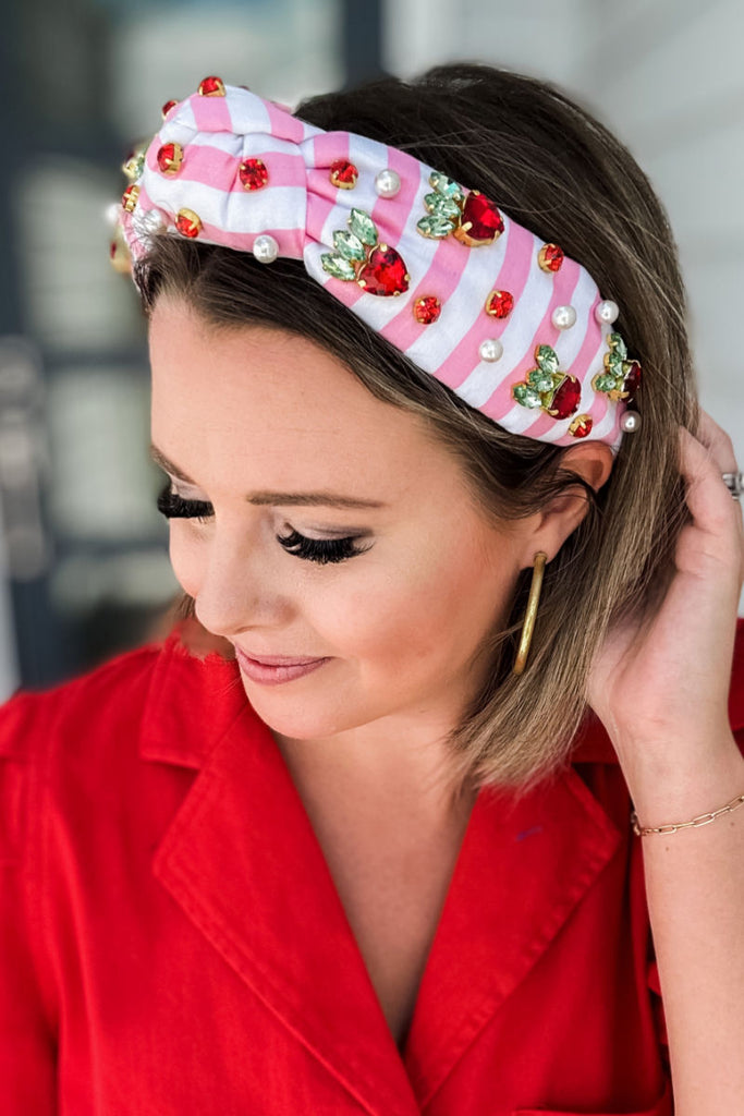 Brianna Cannon: Pink & White Striped Strawberry Fruit Headband