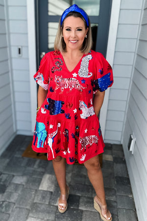 Queen Of Sparkles Red White And Blue Animal Dress