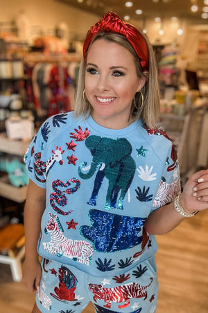 Queen Of Sparkles: Light Blue Animal Top