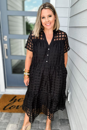 Checked On It Midi Dress - Black