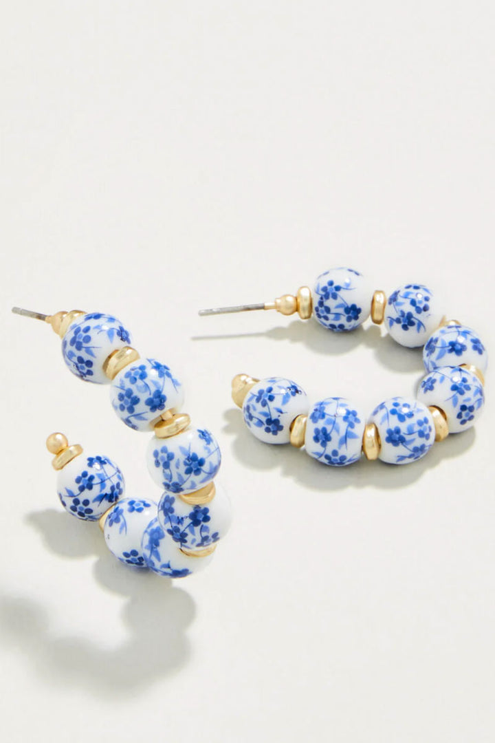 Spartina 449: Annabelle Beaded Hoop Earrings Blue Flowers