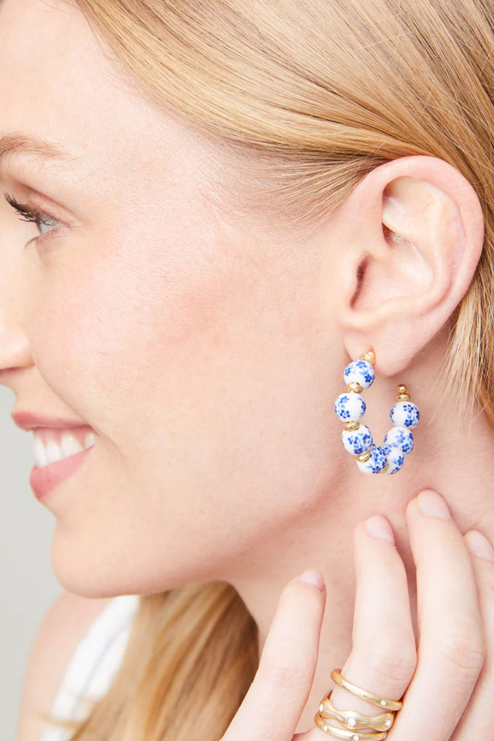 Spartina 449: Annabelle Beaded Hoop Earrings Blue Flowers