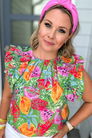 Summer Sippin' Ruffle Top - Green