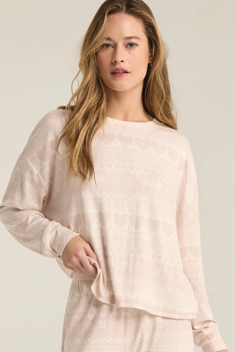 Z Supply: Fairisle Heart Long Sleeve -Crystal Grey