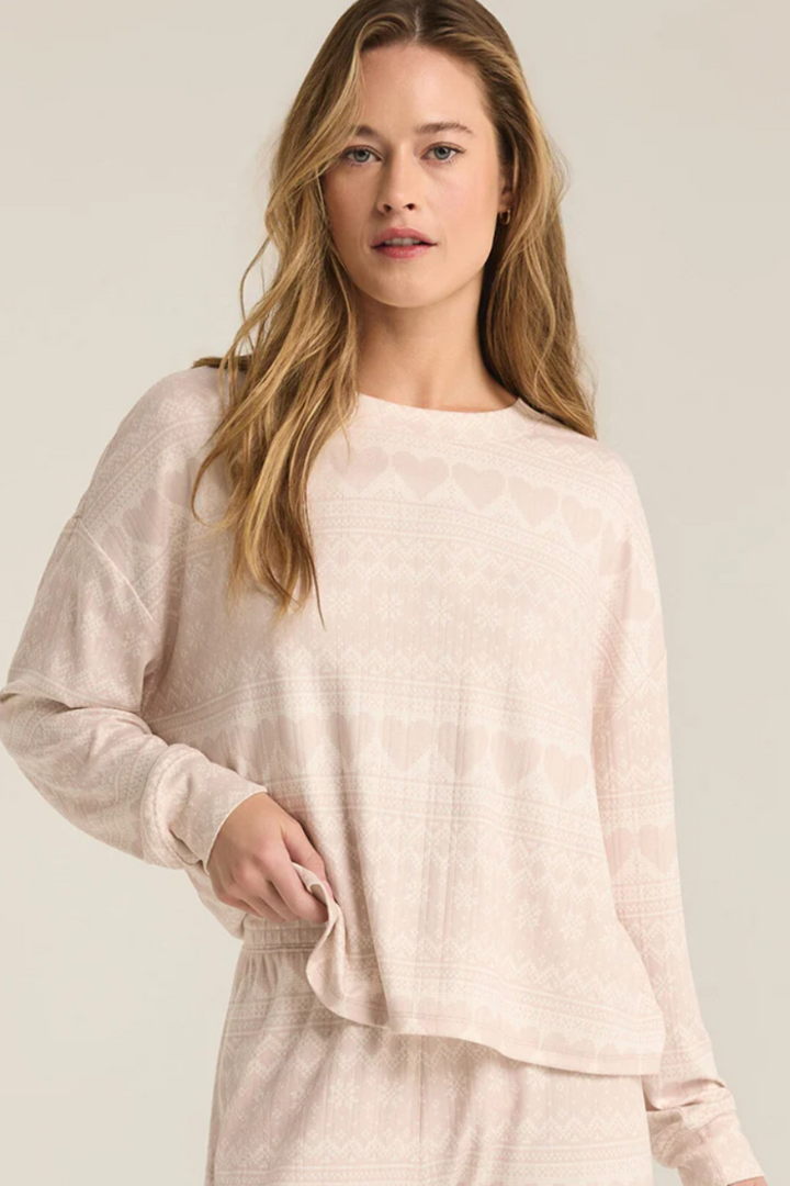 Z Supply: Fairisle Heart Long Sleeve -Crystal Grey
