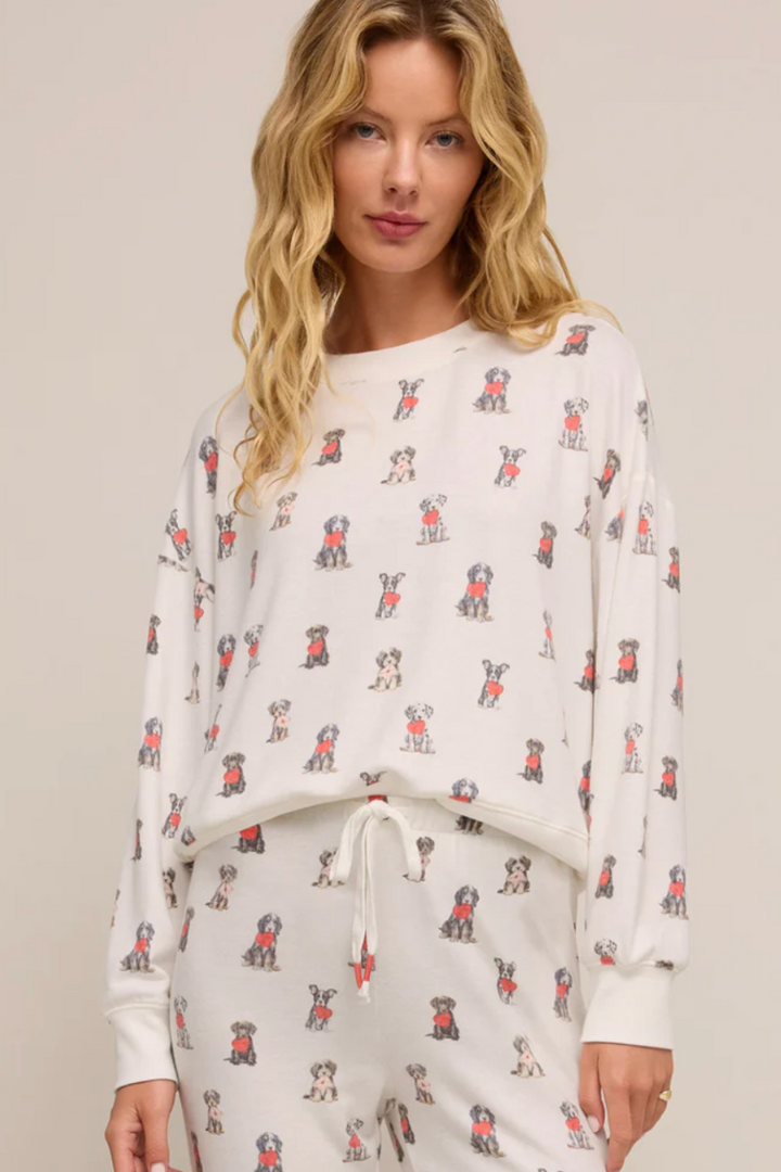 Z Supply: Elle Puppy Love Long Sleeve Top - Vanilla Ice