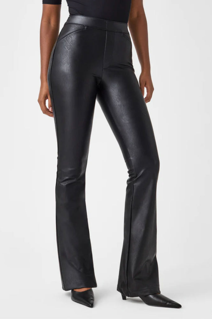 Spanx: Leather-Like Flare Pant Petite - Luxe Black – B Social Boutique
