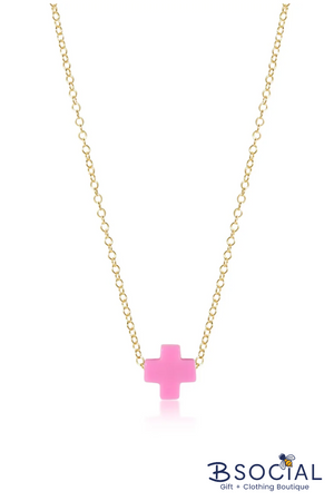 enewton: 16" Necklace Gold - Signature Cross - Bright Pink