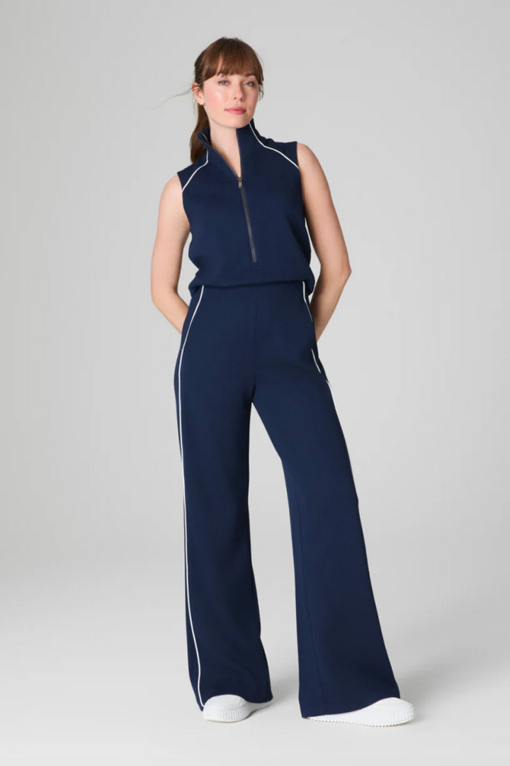 SPANX®:  AirEssentials Pique Sleeveless Mockneck Jumpsuit - Timeless Navy