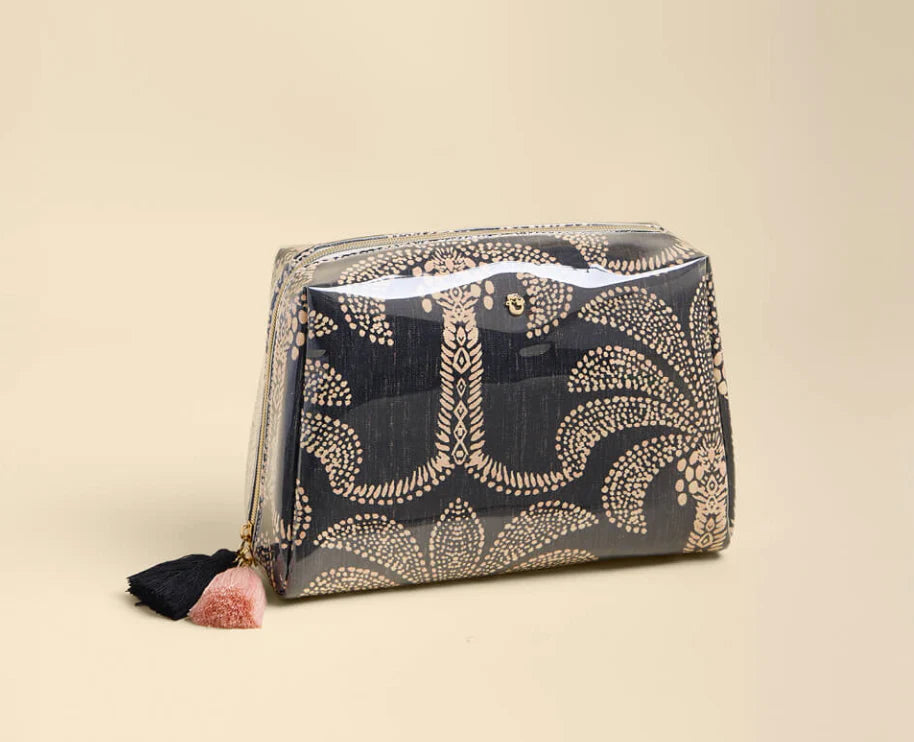 Spartina 449: Large Cosmetic Pouch Bridge Street: Palms Black - B Social Boutique