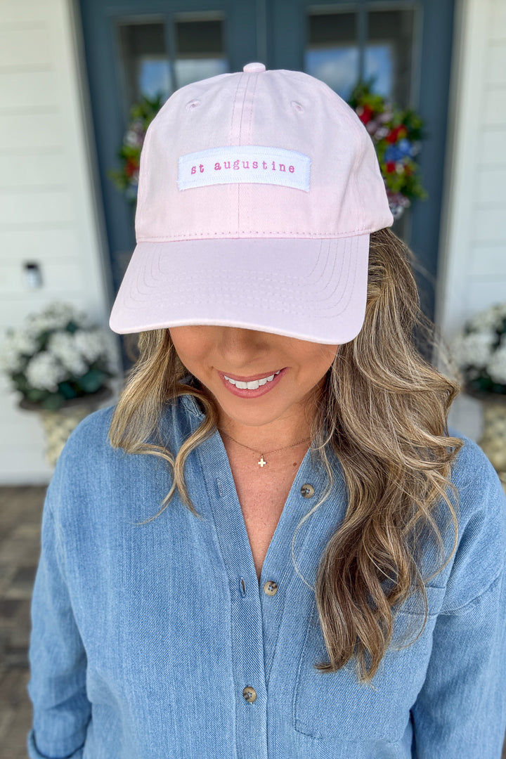 st augustine Hand Stamped Coastal Pink Baseball Hat: Pink