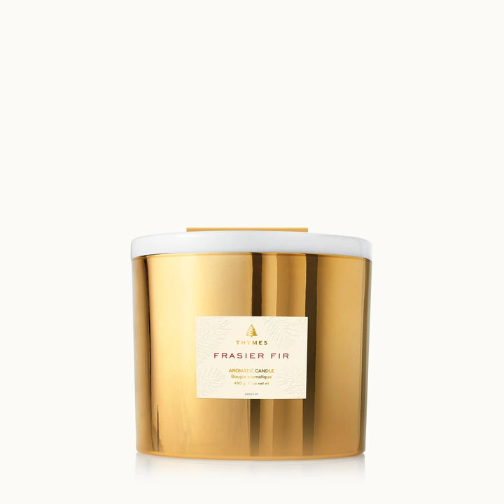 Thymes: Frasier Fir Gilded Poured Candle, 3-wick Gold