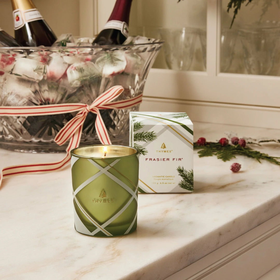 Thymes: Frasier Fir Frosted Plaid 6.5oz Poured Candle