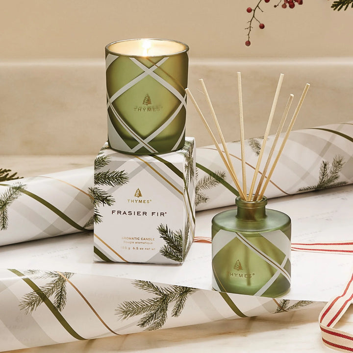 Thymes: Frasier Fir Frosted Plaid 6.5oz Poured Candle
