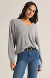 Z Supply: Off the Clock Cozy V-Neck Sweatshirt: Classic Heather Grey