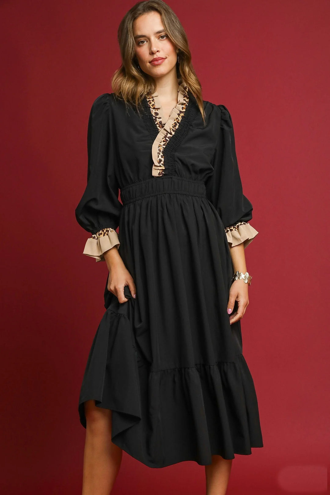 Main Character Moment Midi Dress - Black Leopard