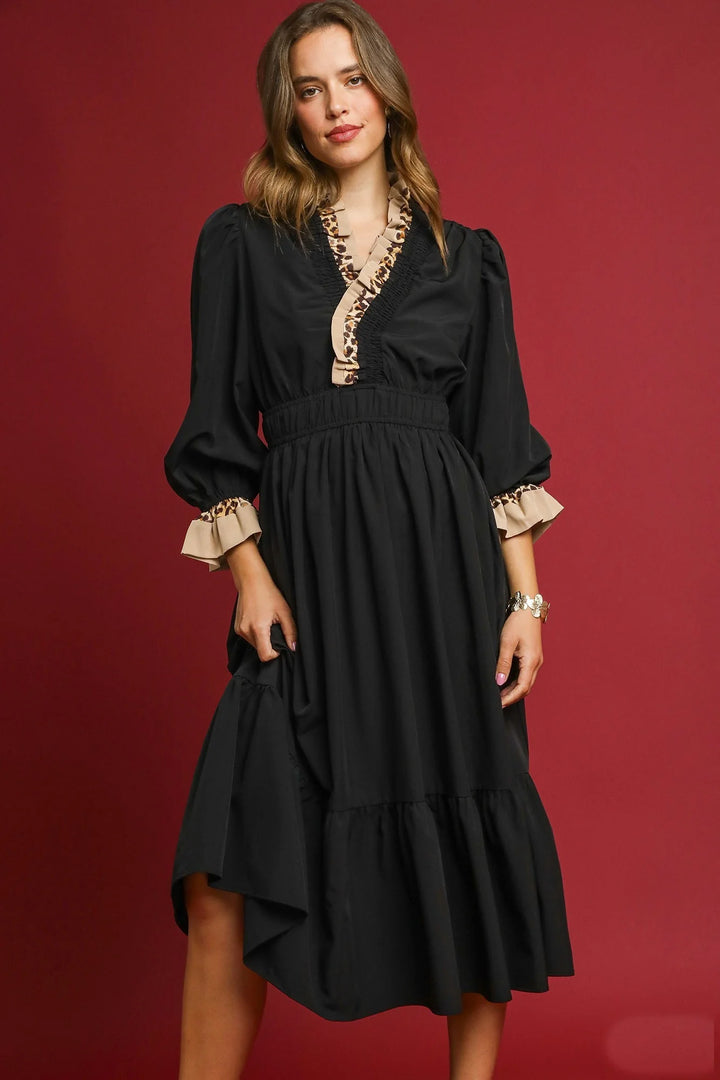Main Character Moment Midi Dress - Black Leopard
