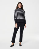 Spanx: Airessentials Mock Neck Stripe Top - Black + White