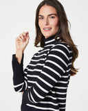 Spanx: Airessentials Mock Neck Stripe Top - Black + White