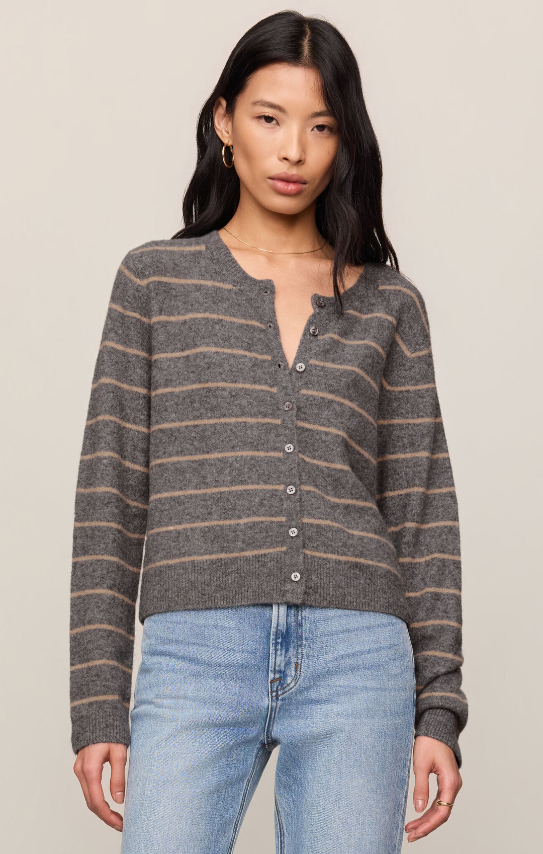 Z Supply: Medina Stripe Cardigan - Charcoal Heather